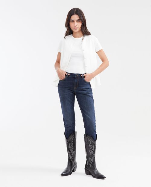 Jean High Rise Bota Slim Azul Oscuro para Mujer