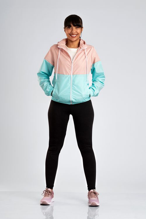 Chaqueta Rompevientos Mujer Rosa x Verde JM01
