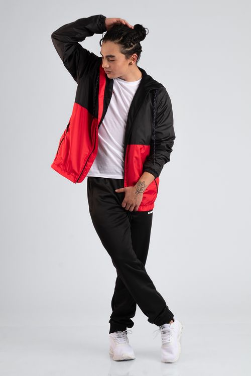 Chaqueta Rompevientos Forrada Hombre Negro por Rojo JH01