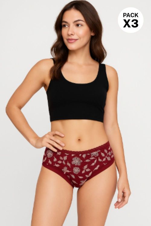 Panty hípster en algodón paquete x3