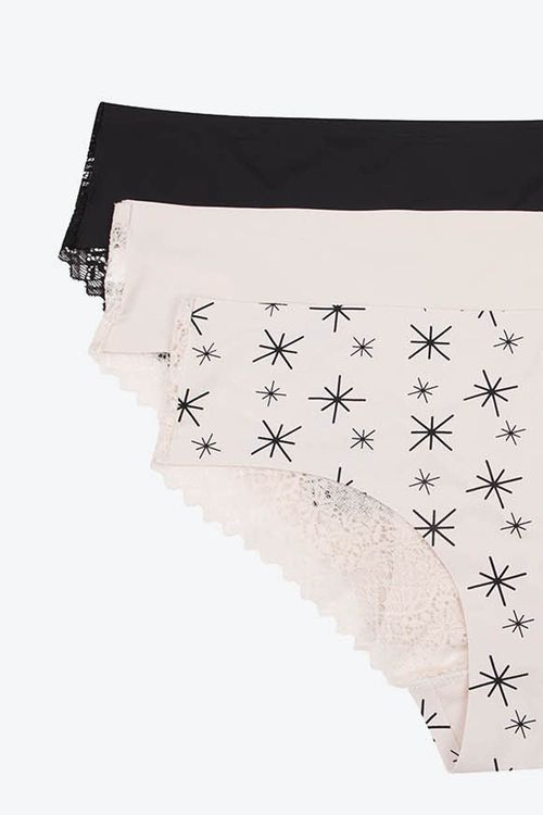 Panty tipo hipster en microfibra y encaje paquete x3