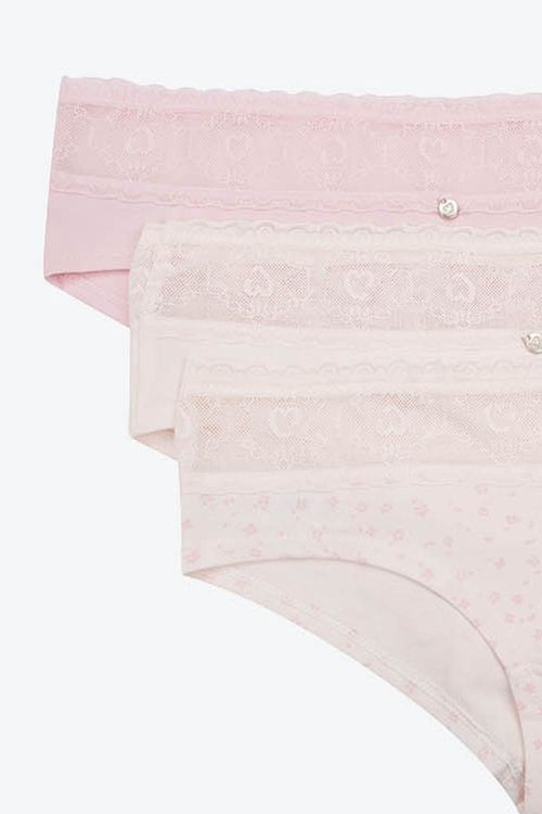 Panty tipo hípster en algodón y encaje paquete x3