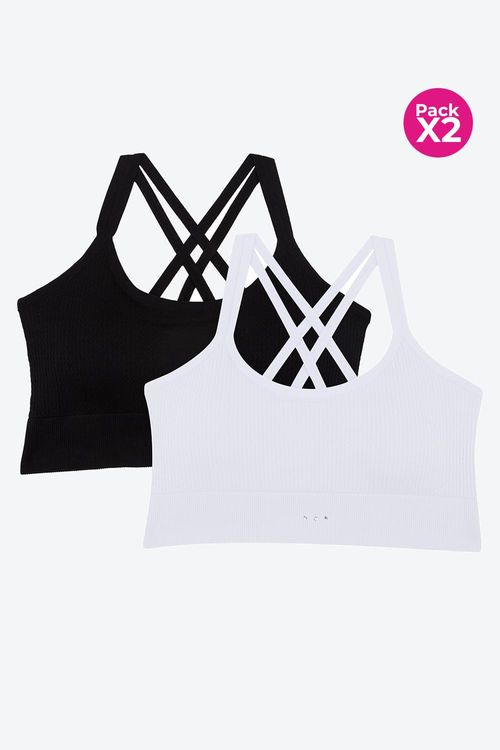 Top x2 tipo seamless tirantes cruzados y textura espiga