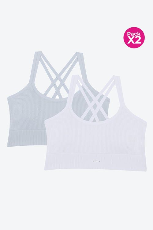 Top x2 tipo seamless tirantes cruzados y textura espiga
