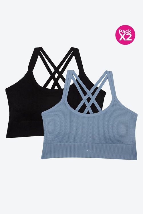 Top x2 tipo seamless tirantes cruzados y textura espiga