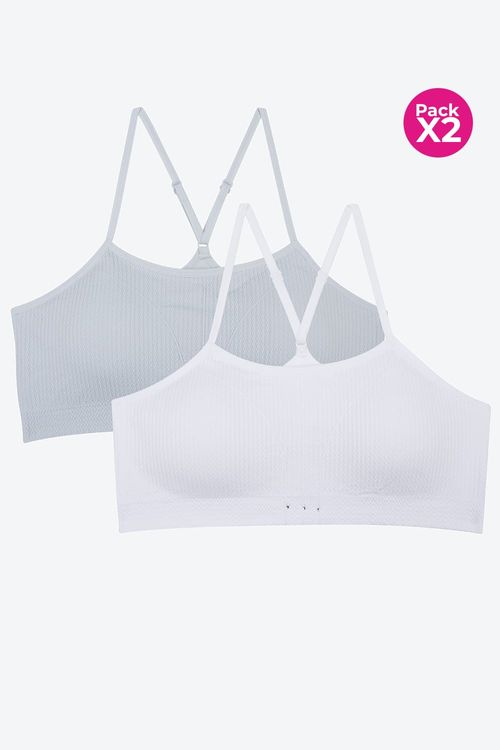 Top x2 tipo seamless con tirantes cruzados y textura espiga