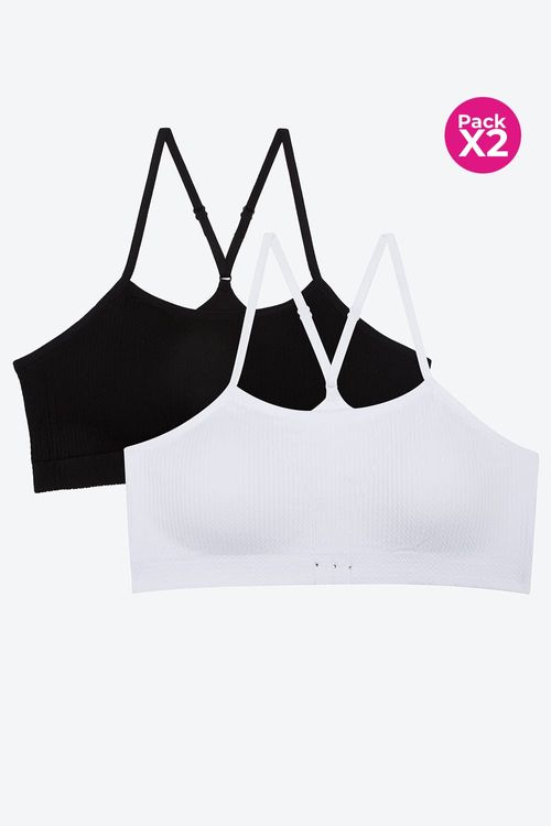 Top x2 tipo seamless con tirantes cruzados y textura espiga