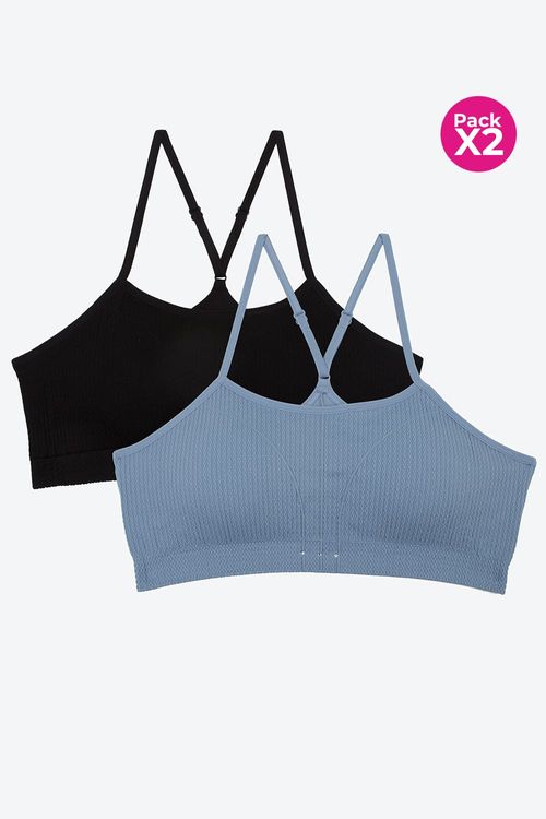 Top x2 tipo seamless con tirantes cruzados y textura espiga