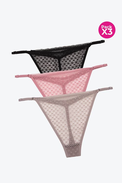 Panty paquete x3 tipo brasilera en encaje