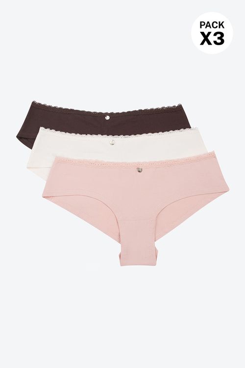 Panty hípster en algodón paquete x3