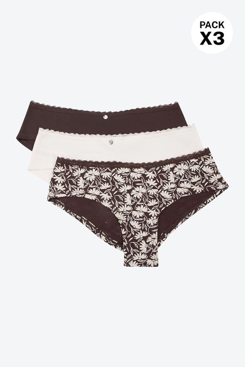 Panty hípster en algodón paquete x3