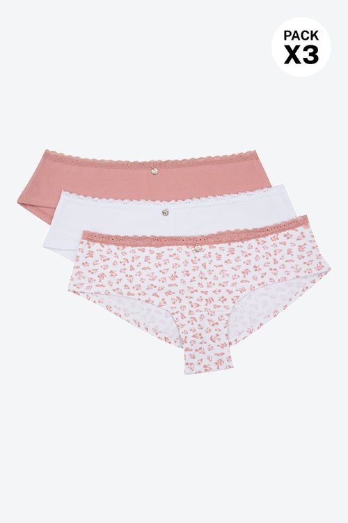 Panty hípster en algodón paquete x3