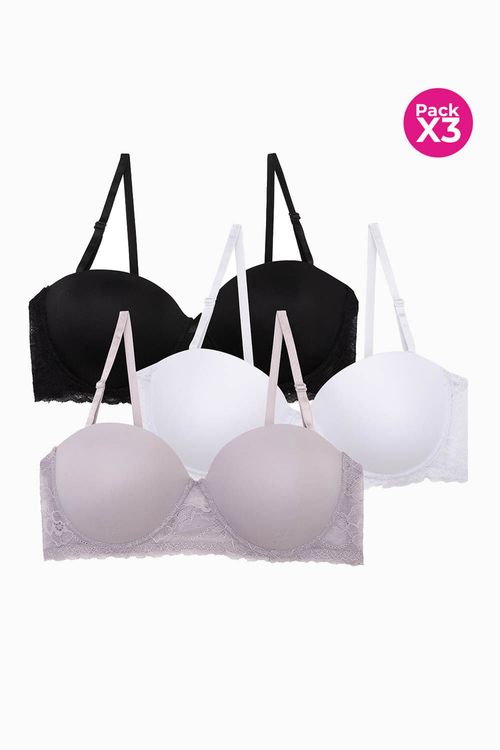 Brasier diseño strapless paquete x3 en microfibra
