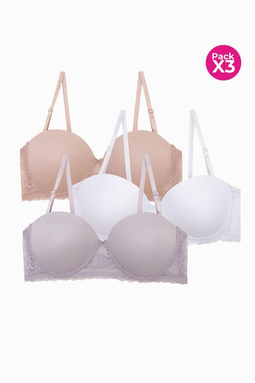 Brasier diseño strapless paquete x3 en microfibra