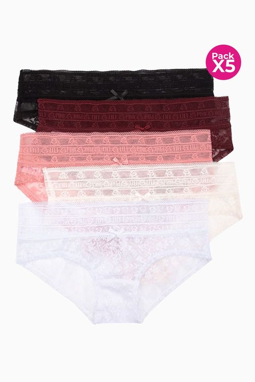 Panty hipster paquete x5 confeccionado en encaje