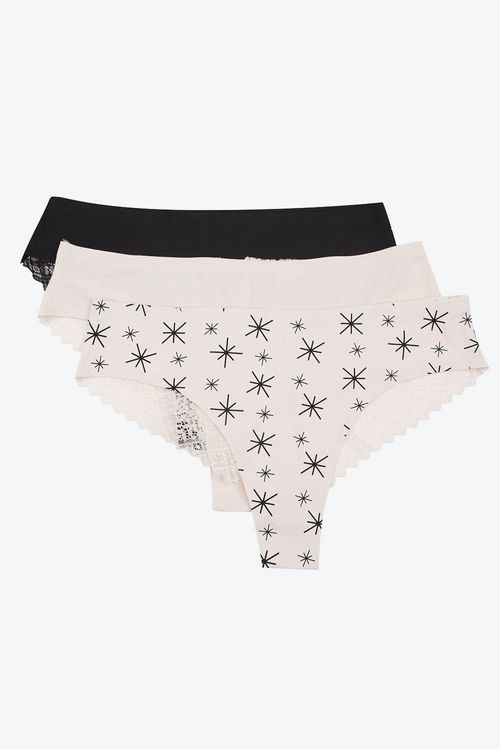 Panty tipo brasilera en microfibra y encaje paquete x3