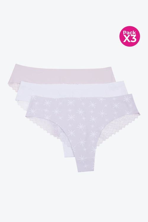 Panty tipo brasilera en microfibra y encaje paquete x3