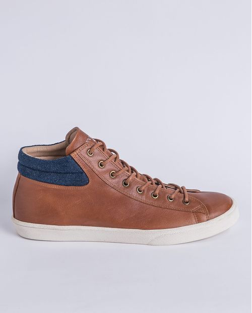 Tenis de Hombre en Cuero, Caña Alta Tipo Botín - Aplique en Denim