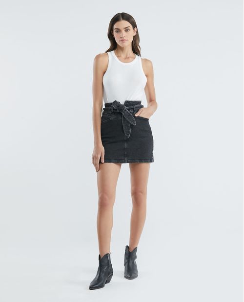 Falda Corta en Denim, High Rise - Negro