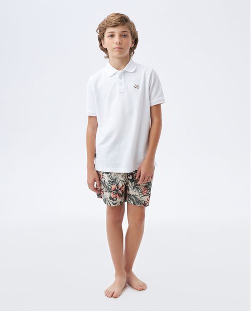 Pantaloneta de Baño Para Niño, Regular Fit - Estampado Flores y Hojas