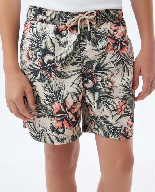 Pantaloneta de Baño Para Niño, Regular Fit - Estampado Flores y Hojas