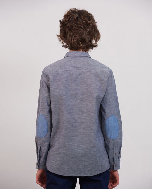 Camisa de Niño, Silueta Recta Manga Larga - Coderas en Contraste