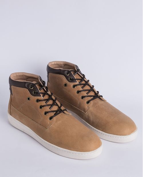 Tenis de Hombre en Cuero, Caña Alta Tipo Botín - Combinación de Cueros