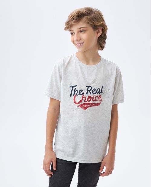 Camiseta de Niño, Cuello Redondo - Tela Jaspe + Gráfico Estampación Textil