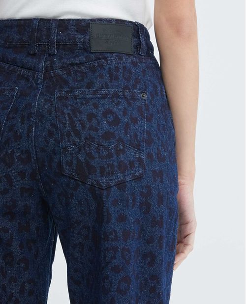 Jean de Mujer Super High Rise, High Cosmo, Bota Relaxed - Azul Oscuro Animal Print
