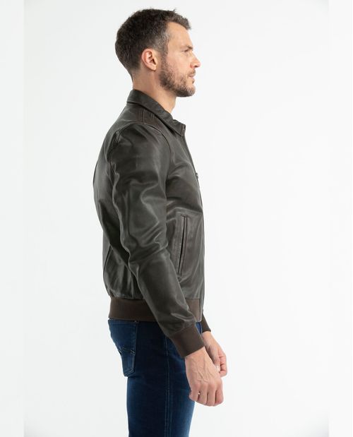 Chaqueta de Hombre en Cuero, Tipo Bomber - Piel Vacuno
