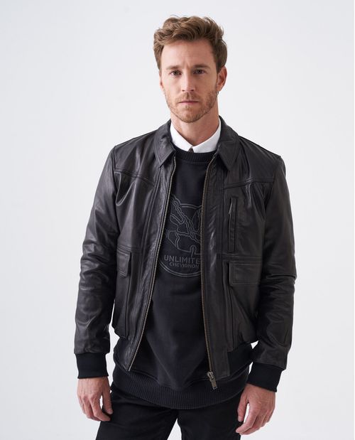 Chaqueta de Hombre en Cuero, Tipo Aviador - Piel de Becerro