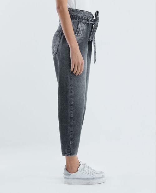 Jean de Mujer Paper Bag Fit, Boot Cut - Gris Oscuro