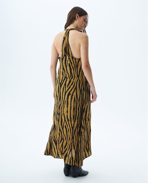Vestido Largo Silueta Semi Línea A, Escote en V Cargaderas Amplias - Maxi Print Cebra