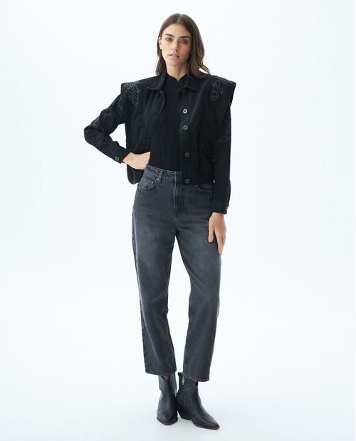 Jean de Mujer Mom Fit, Bota Relaxed - Gris Oscuro