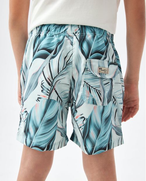 Pantaloneta de Baño Para Niño, Regular Fit - Estampado Peces azul