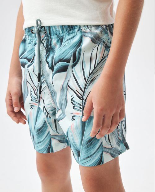 Pantaloneta de Baño Para Niño, Regular Fit - Estampado Peces azul