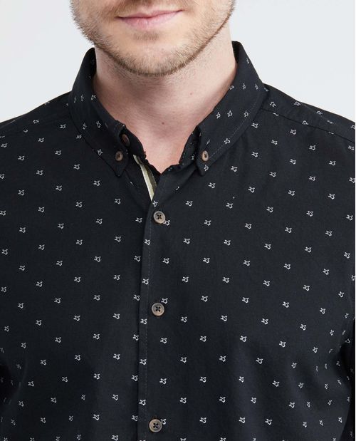 Camisa de Hombre, Slim Fit Manga Corta - Mini Print Patos