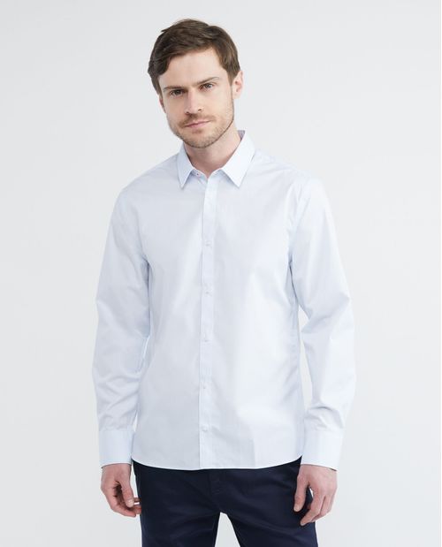 Camisa Premium de Hombre, Slim Fit Manga Larga - Mini Cuadros Efecto Dobby