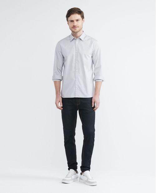 Camisa Premium de Hombre, Slim Fit Manga Larga - Mini Cuadros Efecto Dobby