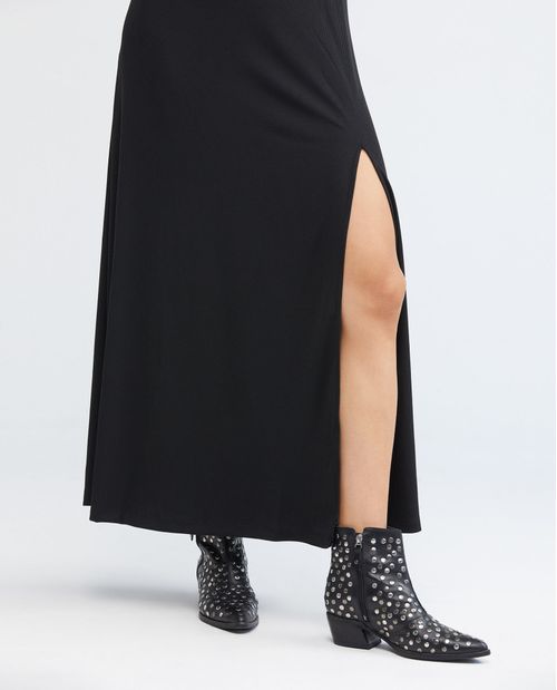 Vestido Largo Silueta Ajustada, Escote Halter Tirantes Delgados - Escote Profundo en Espalda