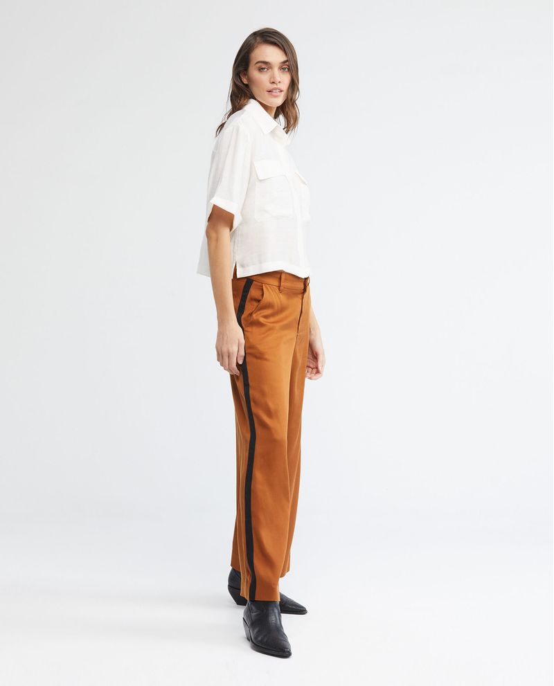 Pantalón de Mujer, Wide Leg Tiro Medio Bota Relaxed - Líneas en Costados