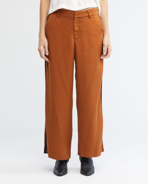Pantalón de Mujer, Wide Leg Tiro Medio Bota Relaxed - Líneas en Costados