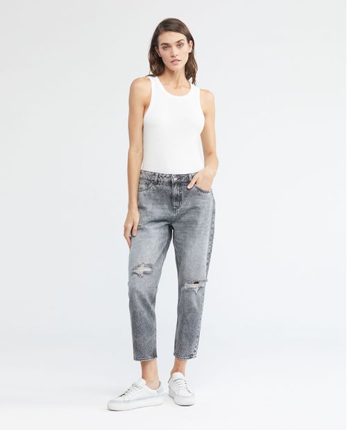 Jean de Mujer Medium Rise, Boyfit, Bota Skinny - Gris Oscuro