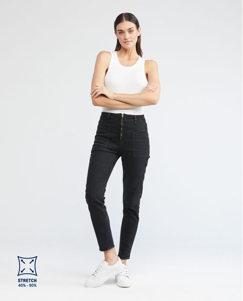 Jean de Mujer Super High Rise, High Cosmo, Bota Skinny - Gris Oscuro