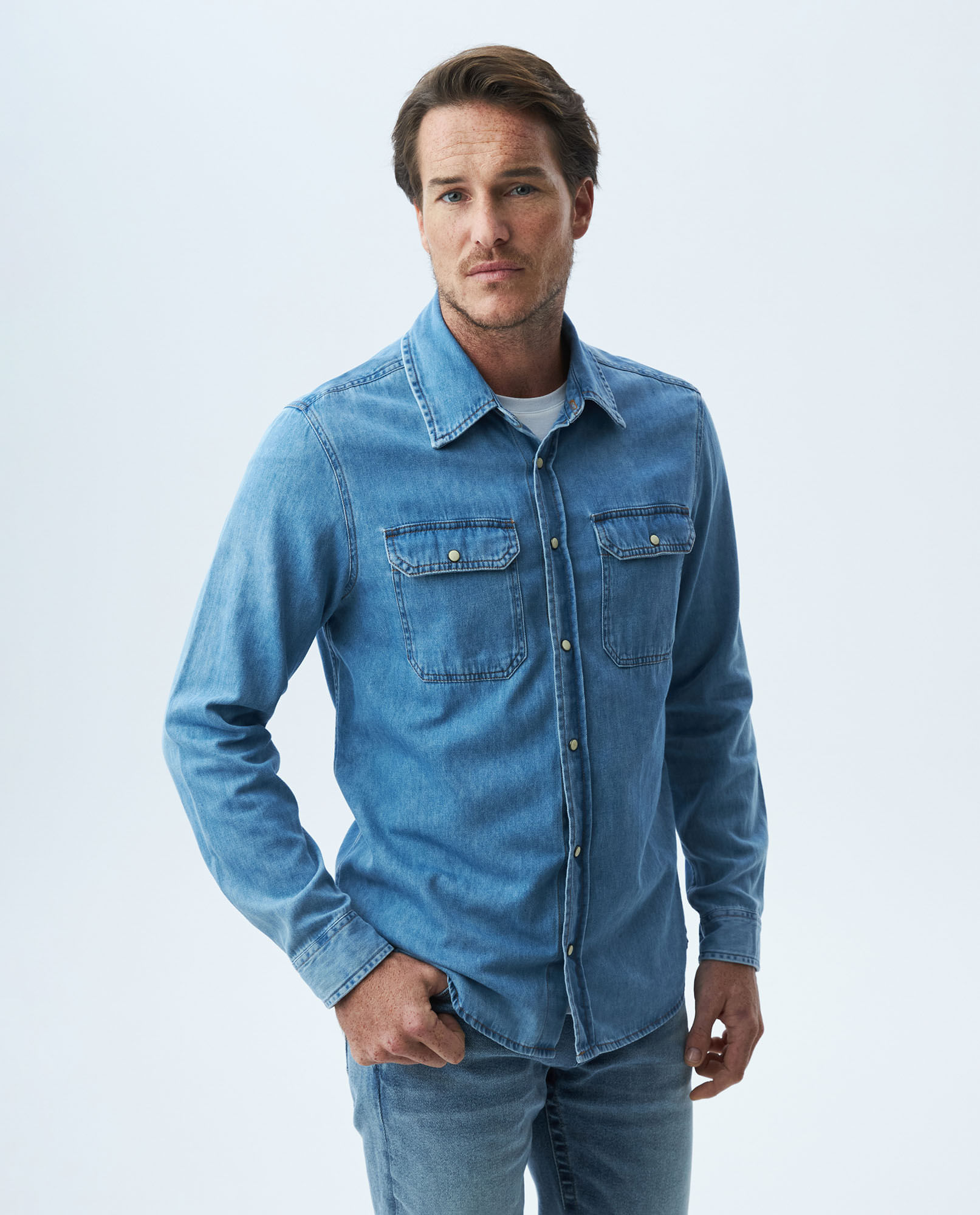 Camisa De Mezclilla Esprit Manga Larga Para Hombre Azul, Estilo Casual