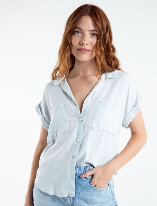 Camisa para mujer azul manga corta Martina en Lyocell infaltable