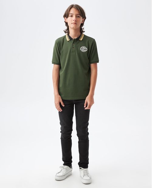 Camiseta de Niño Tipo Polo, Straight Fit Manga Corta - Cuello a Rayas