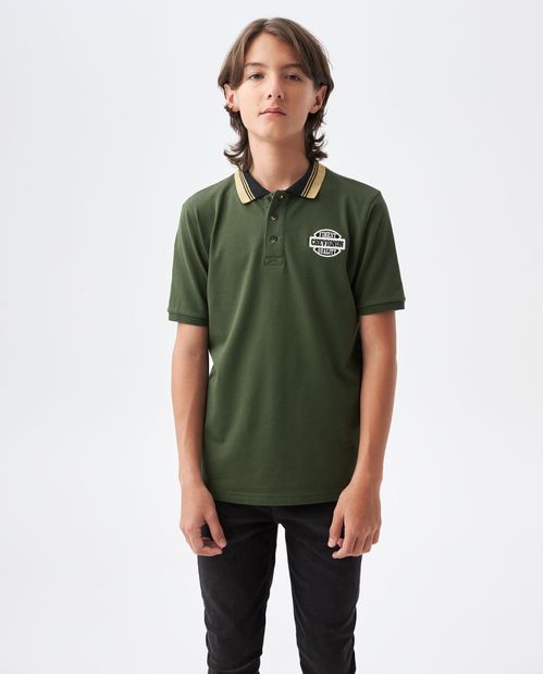 Camiseta de Niño Tipo Polo, Straight Fit Manga Corta - Cuello a Rayas