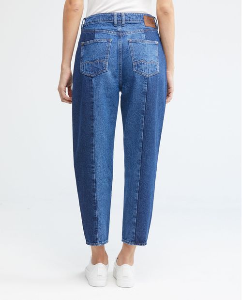 Jean de Mujer Ballon Leg, Boot Cut - Paneling Azul Medio + Azul Oscuro