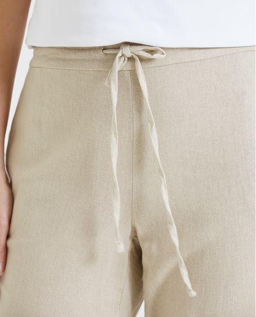 Pantalón para mujer azul con mezcla de lino